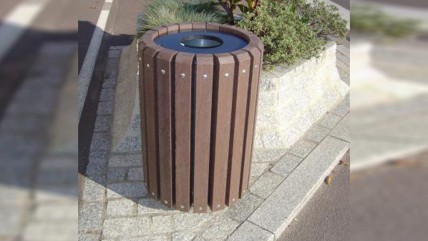 Round recycled plastic litter bins - Environmental Street Furniture